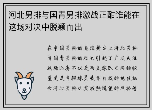 河北男排与国青男排激战正酣谁能在这场对决中脱颖而出